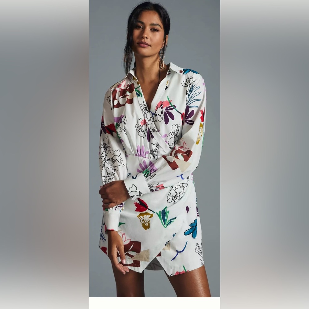 Anthropologie Maeve Women's Wrap Shirt Dress Abstract Print Size Medium